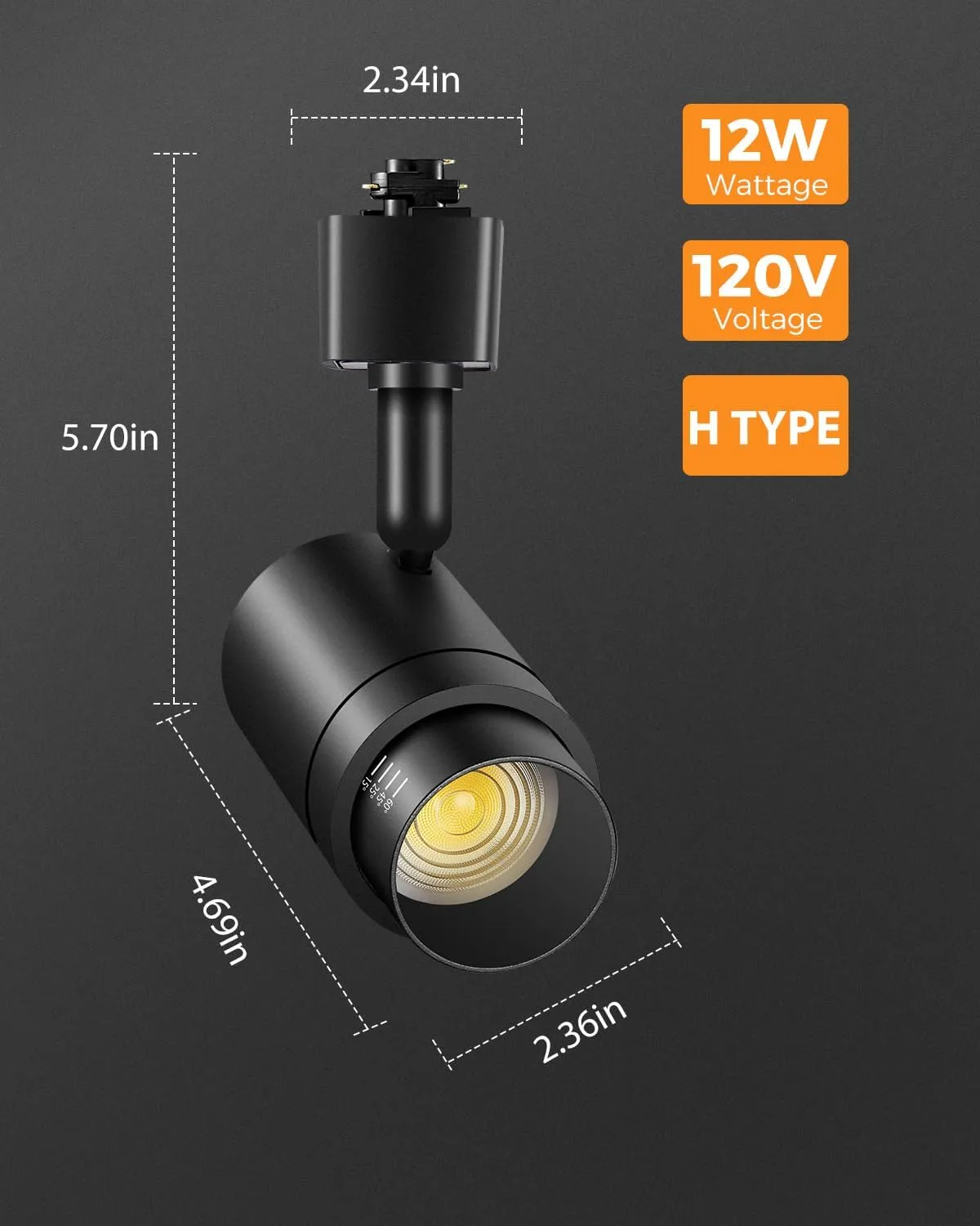 Zoomable H Track Lighting Heads H Type Track Light Heads Dimmable LED Track Lighting Fixtures Ceiling Spot Light, H Style Track Heads for H Track Lighting Rails - Black CRI90 12W 12 Pack 3000K