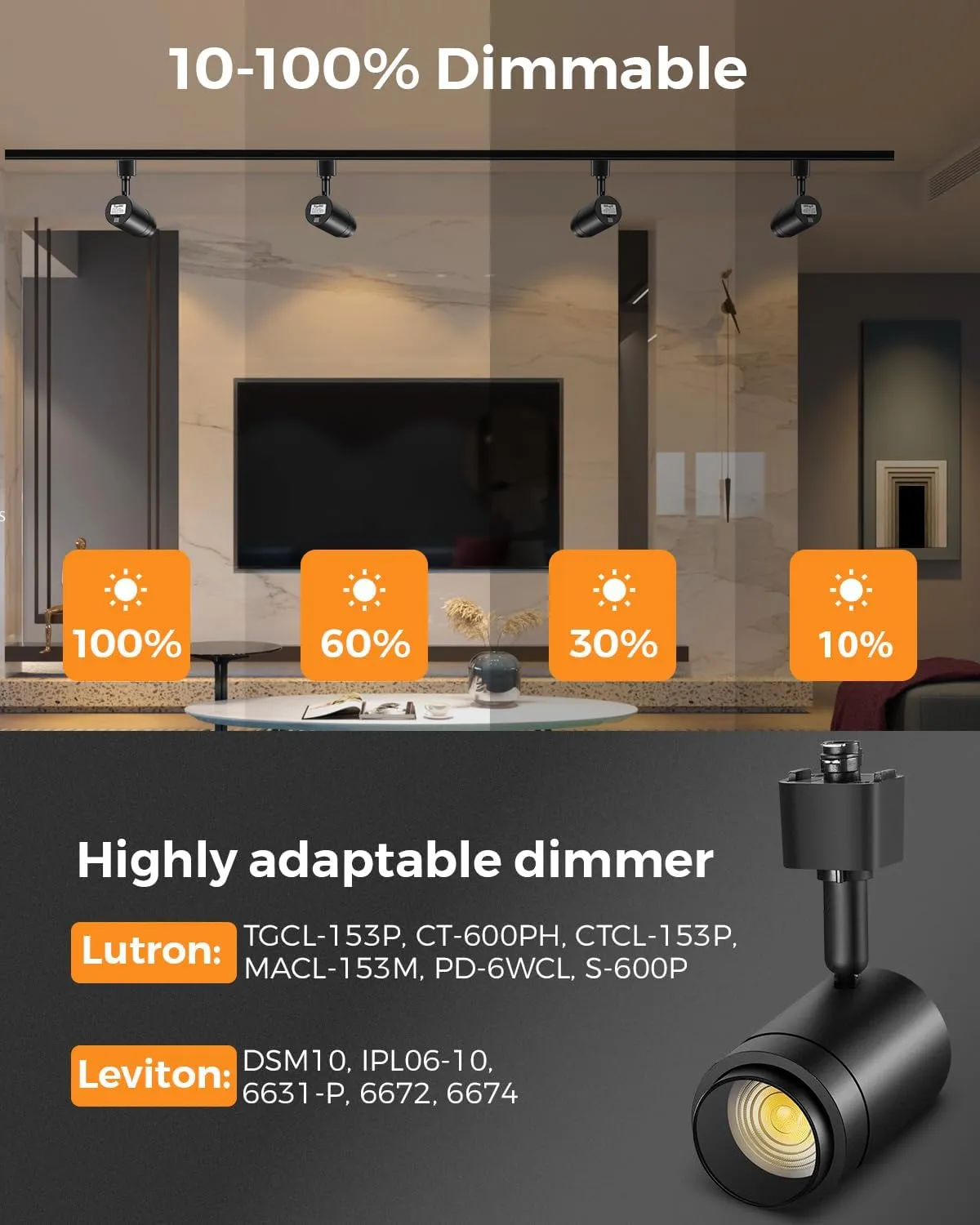 Zoomable H Track Lighting Heads H Type Track Light Heads Dimmable LED Track Lighting Fixtures Ceiling Spot Light, H Style Track Heads for H Track Lighting Rails - Black CRI90 12W 12 Pack 3000K