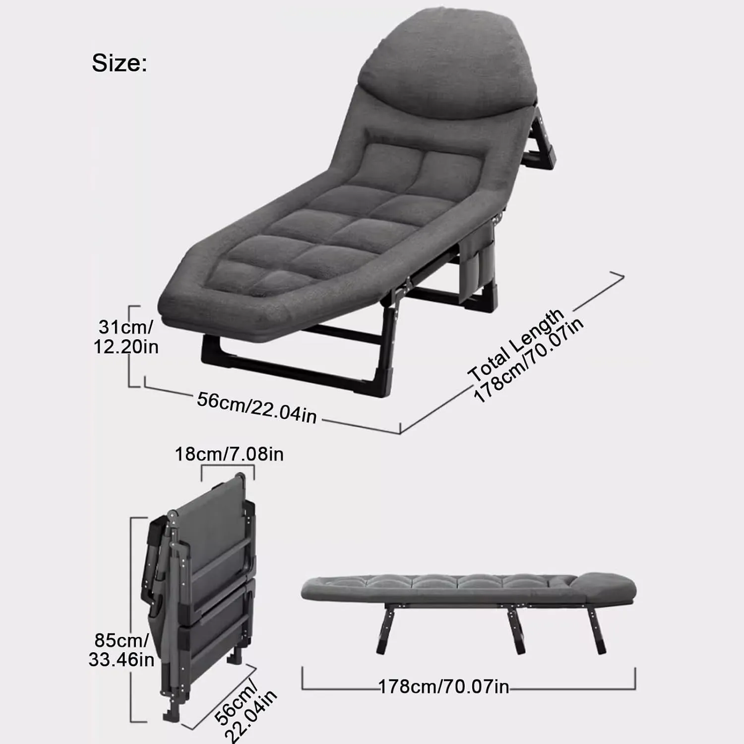 ZTGL A,178x56cm, Camping Cot for Adults, Portable Folding Bed, Portable Travel Camp Cots, Folding Camping Cot, Reclining Camping Lounge Chair, Portable Folding Guest Bed