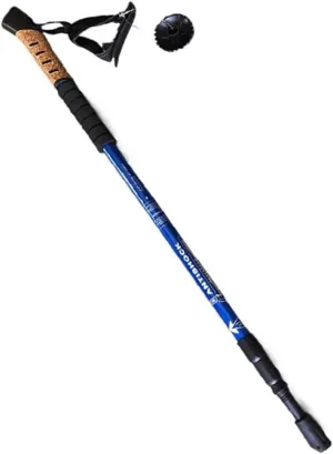 ZUKKY Ultra-Light 6061 Aluminum Alloy Outdoor Adjustable Shock Absorbing Trekking Pole All Terrain Three-Section Cork Ski Pole 2 Pieces Blue Silver